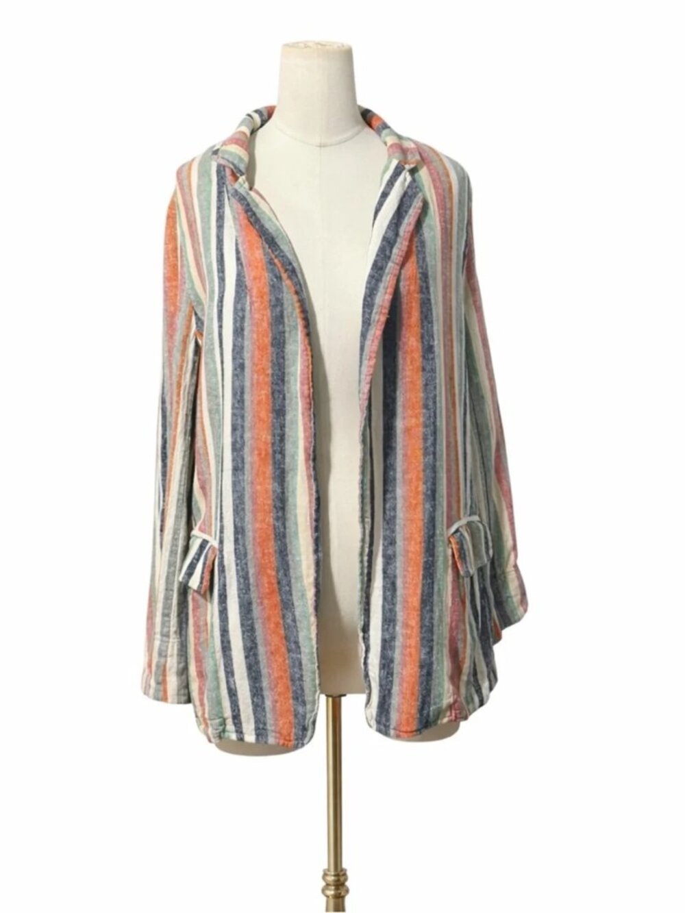 CASLON - Multicolor Linen Blend Striped Open Front Blazer Jacket Size Small